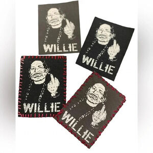 Handmade Willie Nelson canvas patch iron on stitched charcoal or black